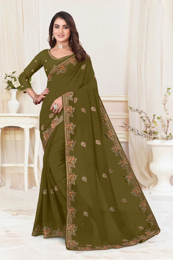 Dark_Green_Georgette_Printed_Bollywood_Saree_For_Women