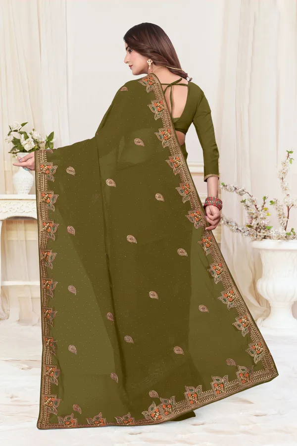 Dark_Green_Georgette_Printed_Bollywood_Saree_For_Women