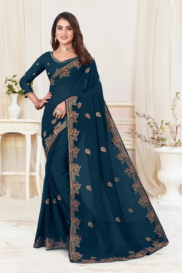 Dark_Green_Georgette_Printed_Bollywood_Saree_For_Women