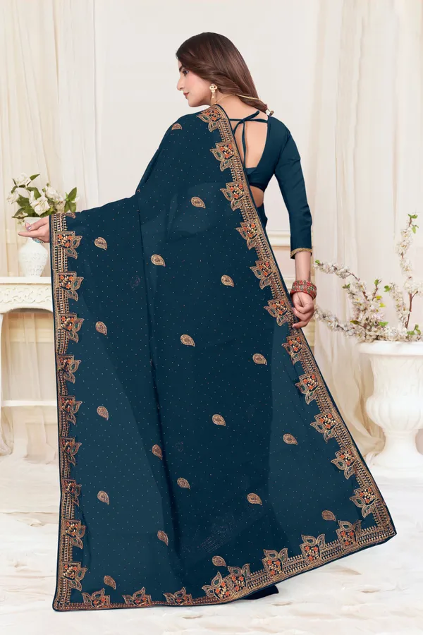 Dark_Green_Georgette_Printed_Bollywood_Saree_For_Women