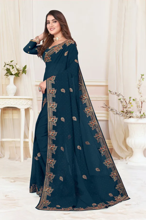 Dark_Green_Georgette_Printed_Bollywood_Saree_For_Women