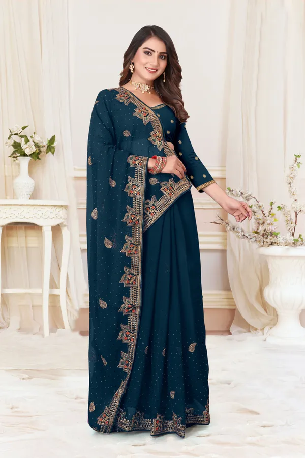 Dark_Green_Georgette_Printed_Bollywood_Saree_For_Women