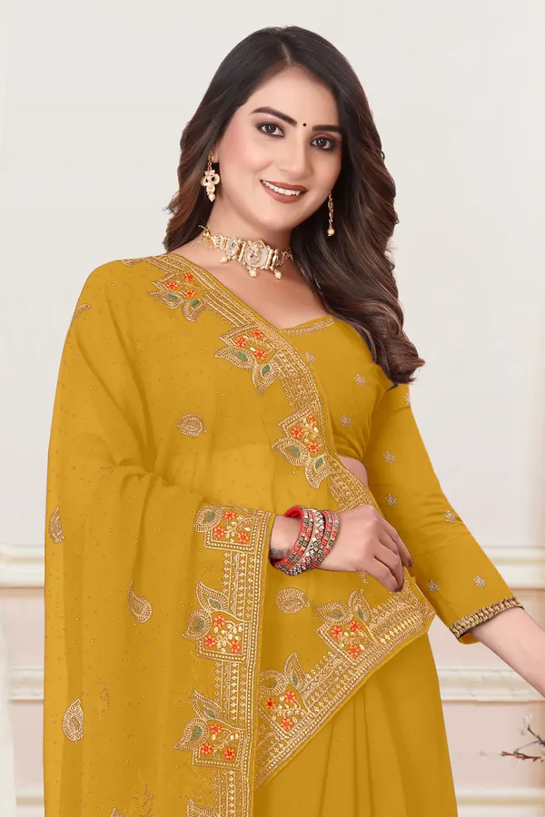 Mustard_Georgette_Printed_Bollywood_Saree_For_Women