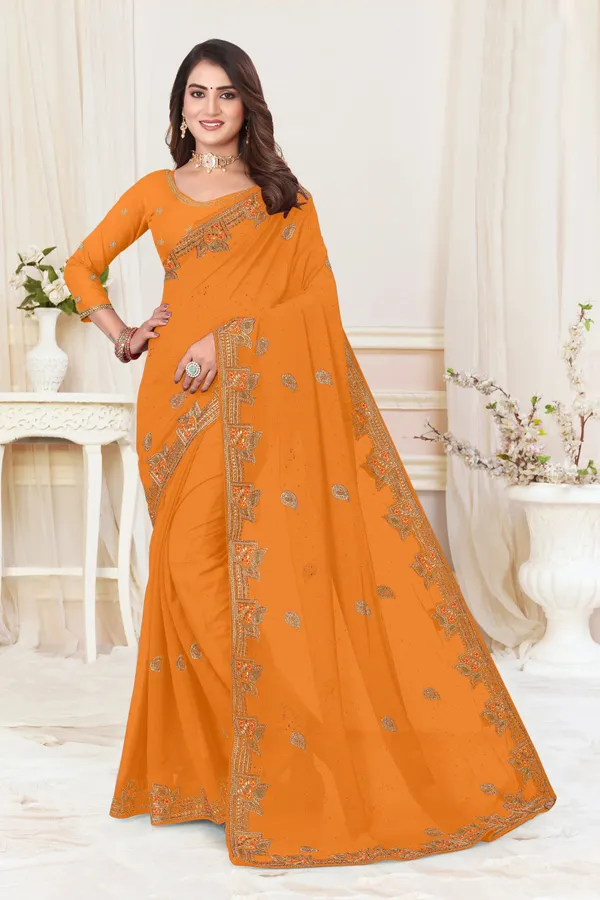 Orange_Georgette_Printed_Bollywood_Saree_For_Women