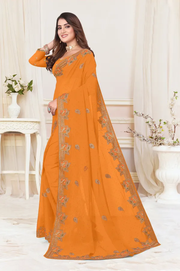 Orange_Georgette_Printed_Bollywood_Saree_For_Women