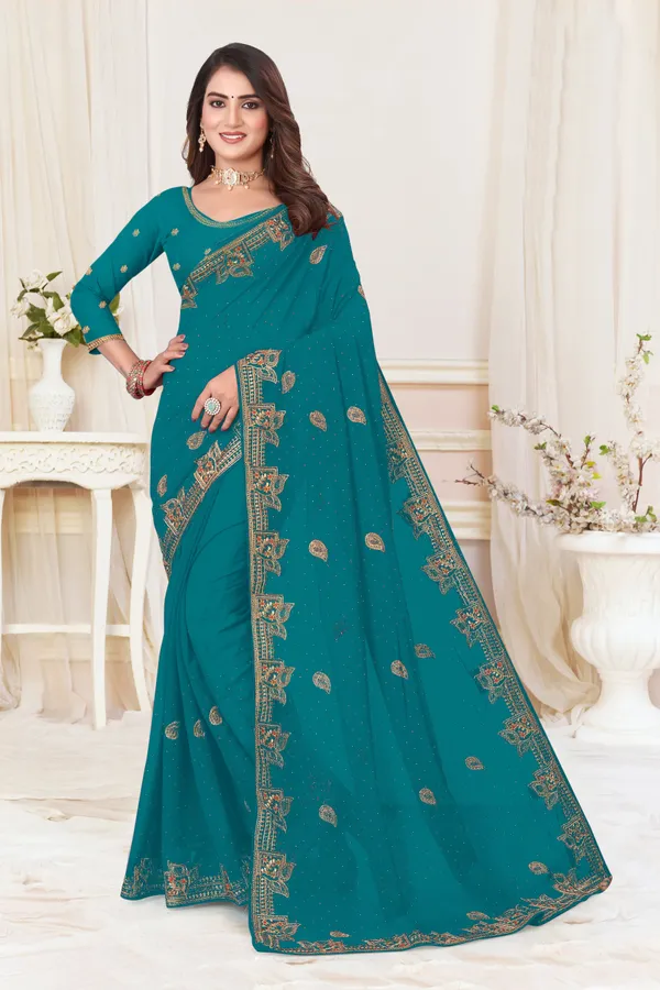 Blue_Georgette_Printed_Bollywood_Saree_For_Women