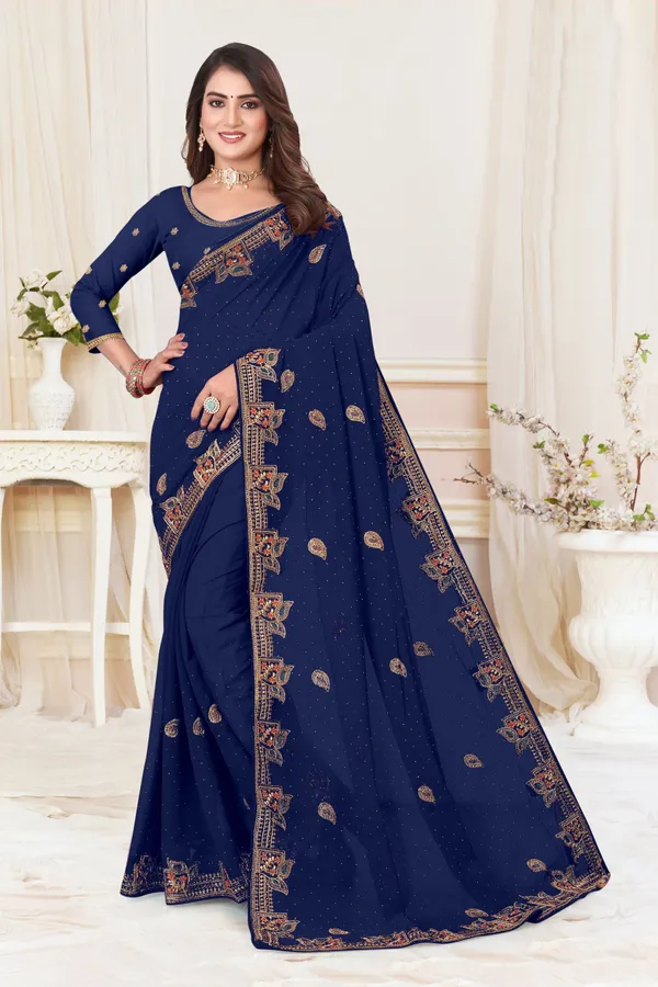 Dark_Blue_Georgette_Printed_Bollywood_Saree_For_Women