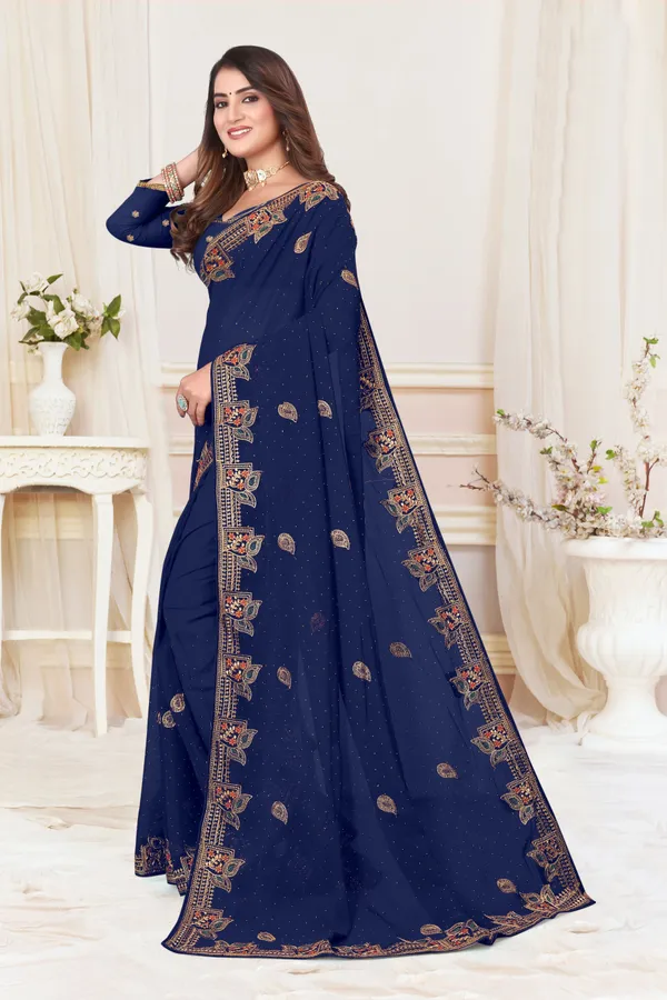 Dark_Blue_Georgette_Printed_Bollywood_Saree_For_Women