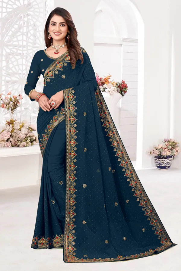 Dark_Blue_Georgette_Embroidered_Banarasi_Saree_For_Women