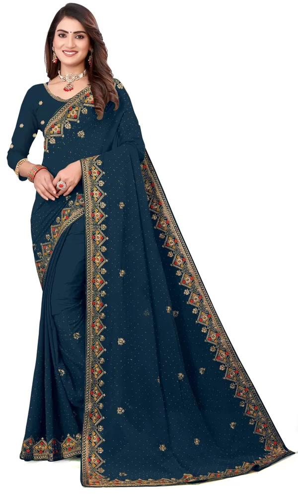 Dark_Blue_Georgette_Embroidered_Banarasi_Saree_For_Women