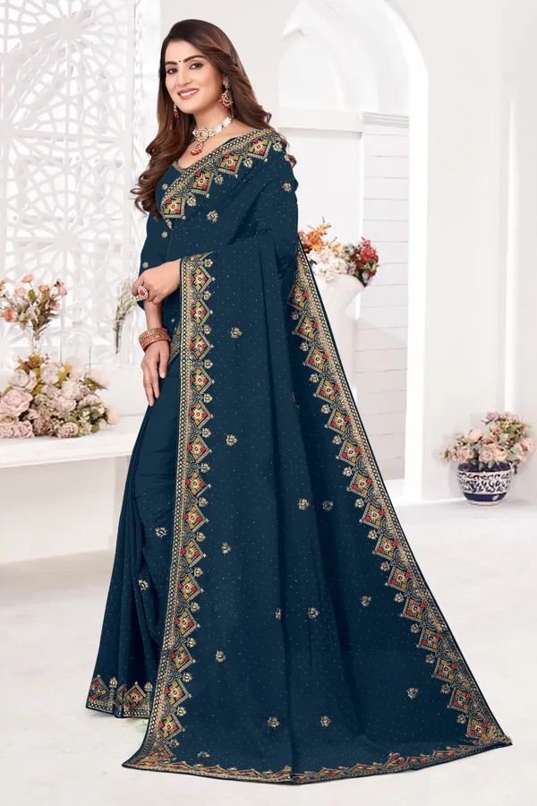 Dark_Blue_Georgette_Embroidered_Banarasi_Saree_For_Women