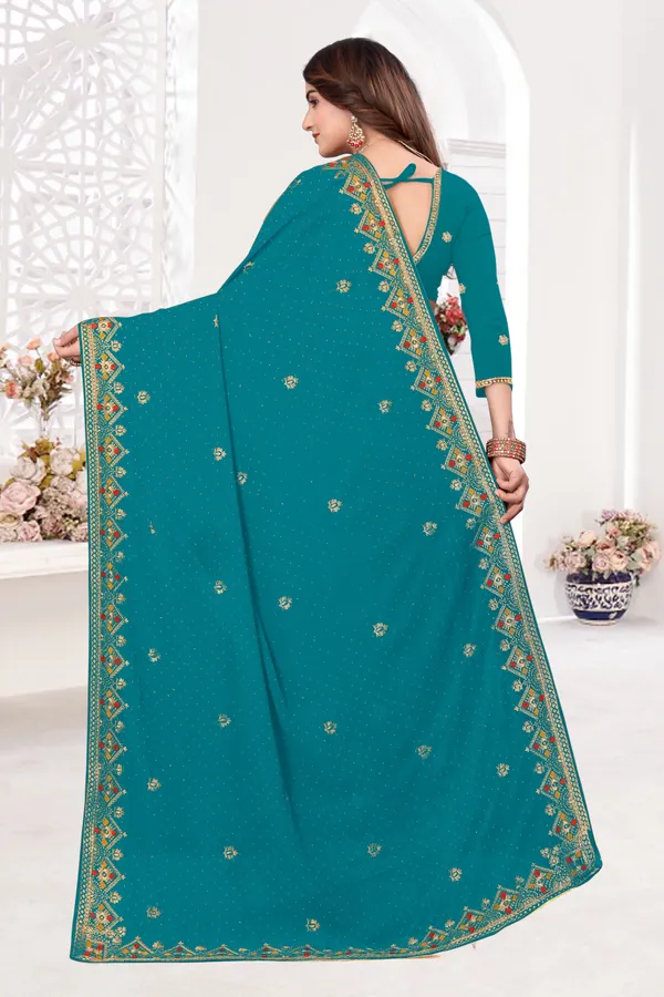 Blue_Georgette_Embroidered_Banarasi_Saree_For_Women