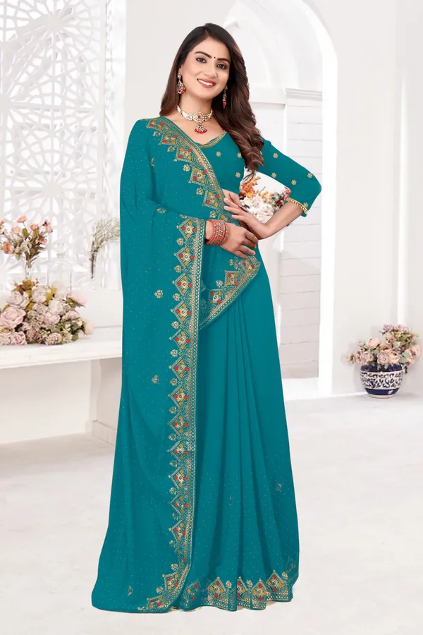 Blue_Georgette_Embroidered_Banarasi_Saree_For_Women