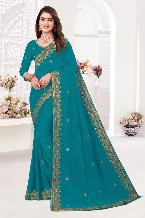 Blue_Georgette_Embroidered_Banarasi_Saree_For_Women