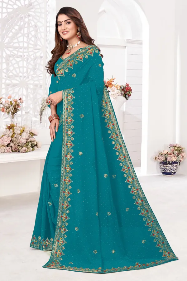 Blue_Georgette_Embroidered_Banarasi_Saree_For_Women