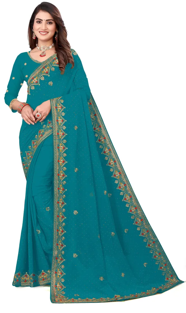 Blue_Georgette_Embroidered_Banarasi_Saree_For_Women