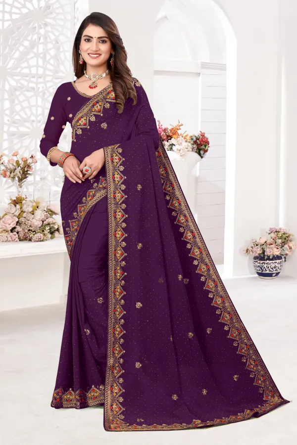 Maroon_Georgette_Embroidered_Banarasi_Saree_For_Women