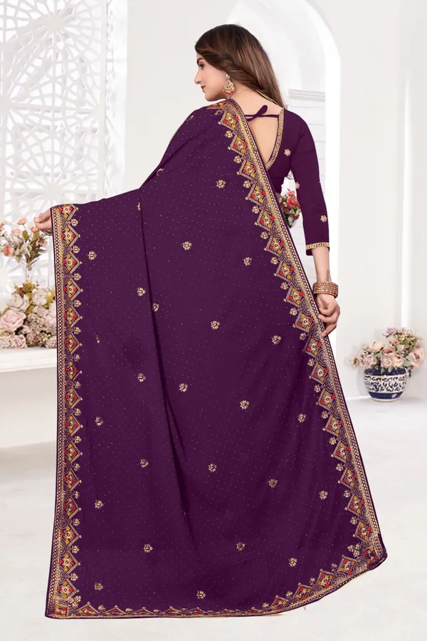 Maroon_Georgette_Embroidered_Banarasi_Saree_For_Women