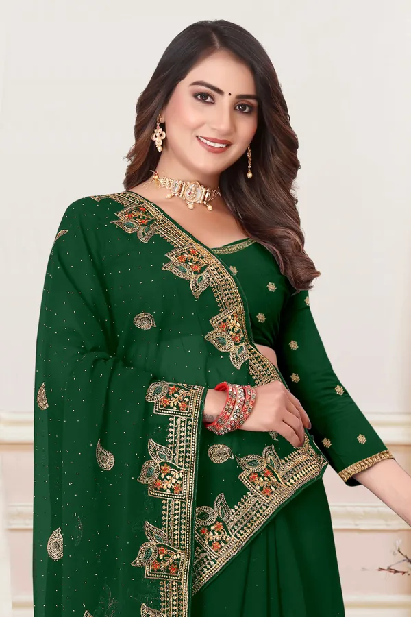 Dark_Green_Georgette_Embroidered_Bollywood_Saree_For_Women