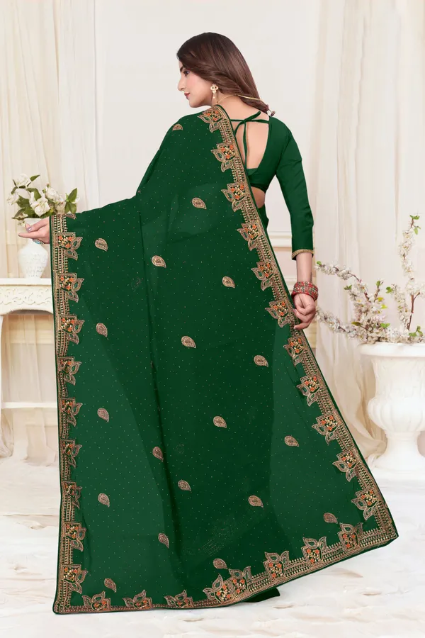 Dark_Green_Georgette_Embroidered_Bollywood_Saree_For_Women