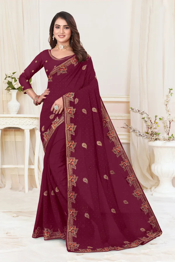 Maroon_Georgette_Embroidered_Bollywood_Saree_For_Women