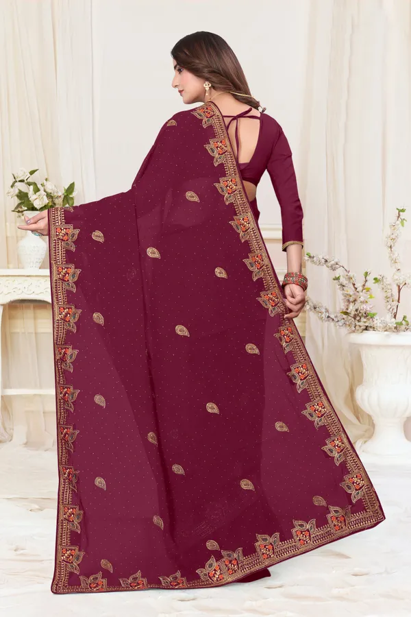 Maroon_Georgette_Embroidered_Bollywood_Saree_For_Women