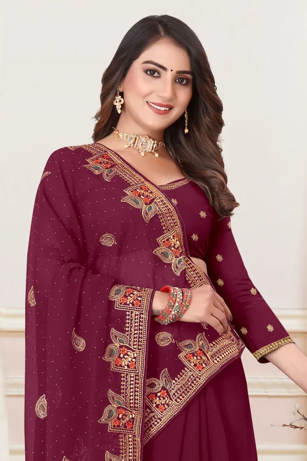 Maroon_Georgette_Embroidered_Bollywood_Saree_For_Women