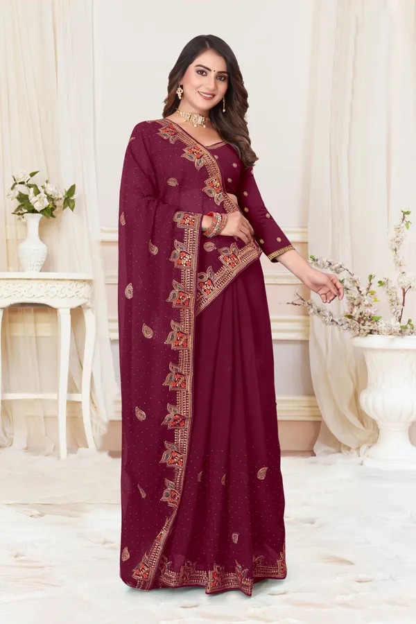Maroon_Georgette_Embroidered_Bollywood_Saree_For_Women