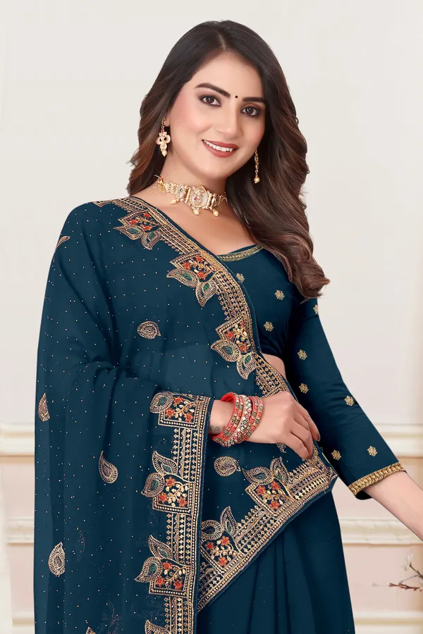 Dark_Green_Georgette_Embroidered_Bollywood_Saree_For_Women