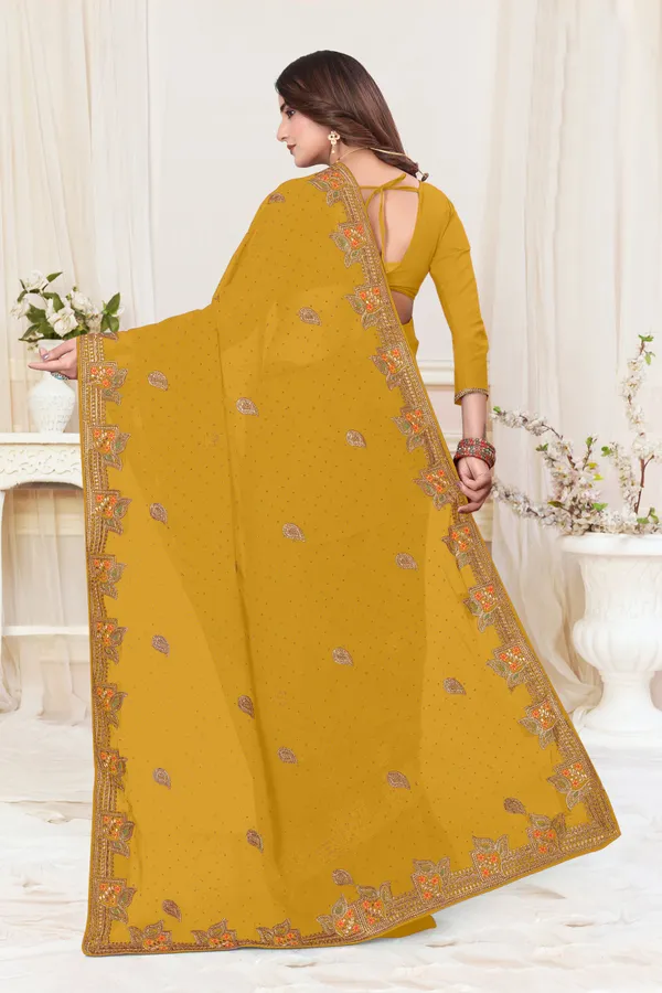 Mustard_Georgette_Embroidered_Bollywood_Saree_For_Women
