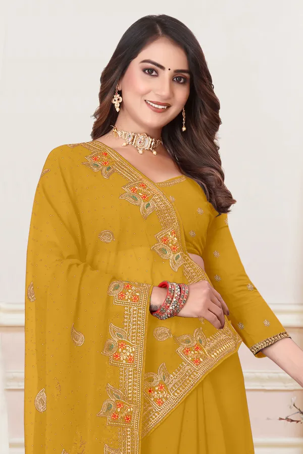 Mustard_Georgette_Embroidered_Bollywood_Saree_For_Women