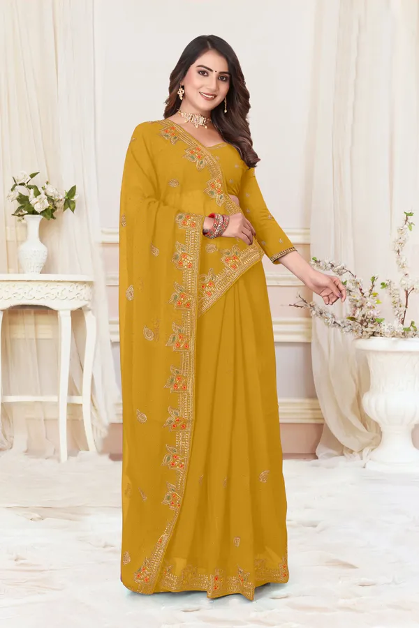 Mustard_Georgette_Embroidered_Bollywood_Saree_For_Women