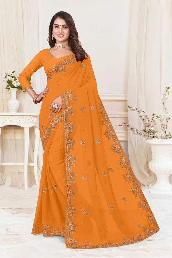 Orange_Georgette_Embroidered_Bollywood_Saree_For_Women