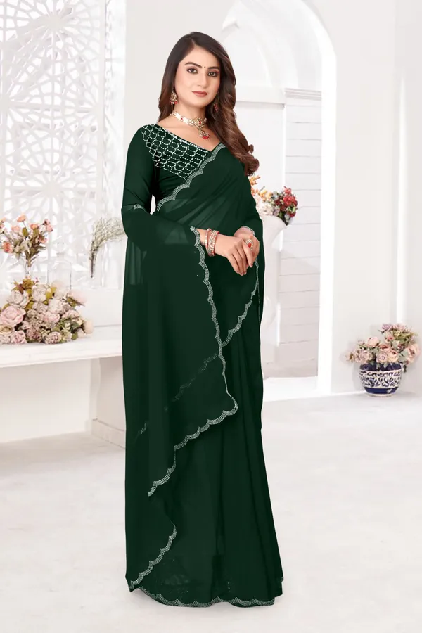 Dark_Green_Georgette_Embellished_Bollywood_Saree_For_Women