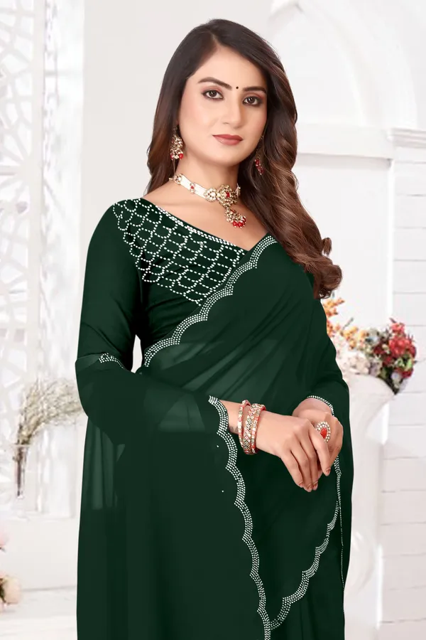 Dark_Green_Georgette_Embellished_Bollywood_Saree_For_Women