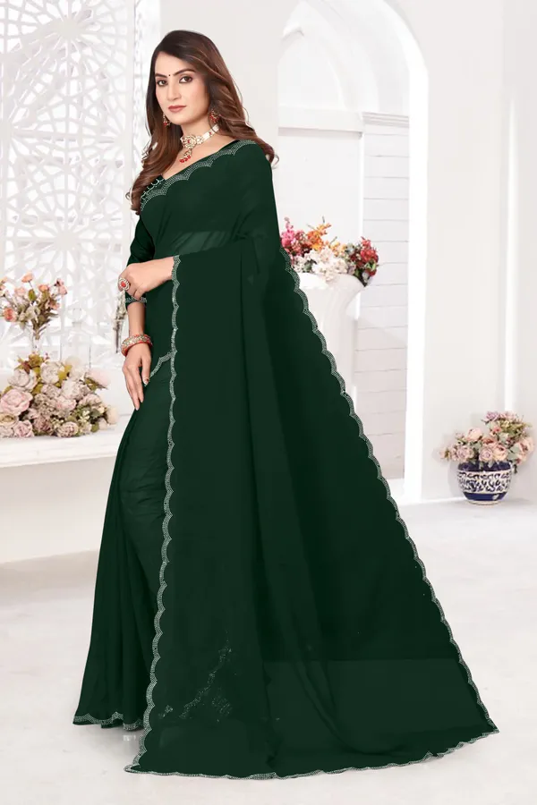 Dark_Green_Georgette_Embellished_Bollywood_Saree_For_Women