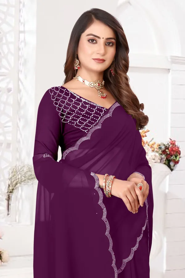 Maroon_Georgette_Embellished_Bollywood_Saree_For_Women