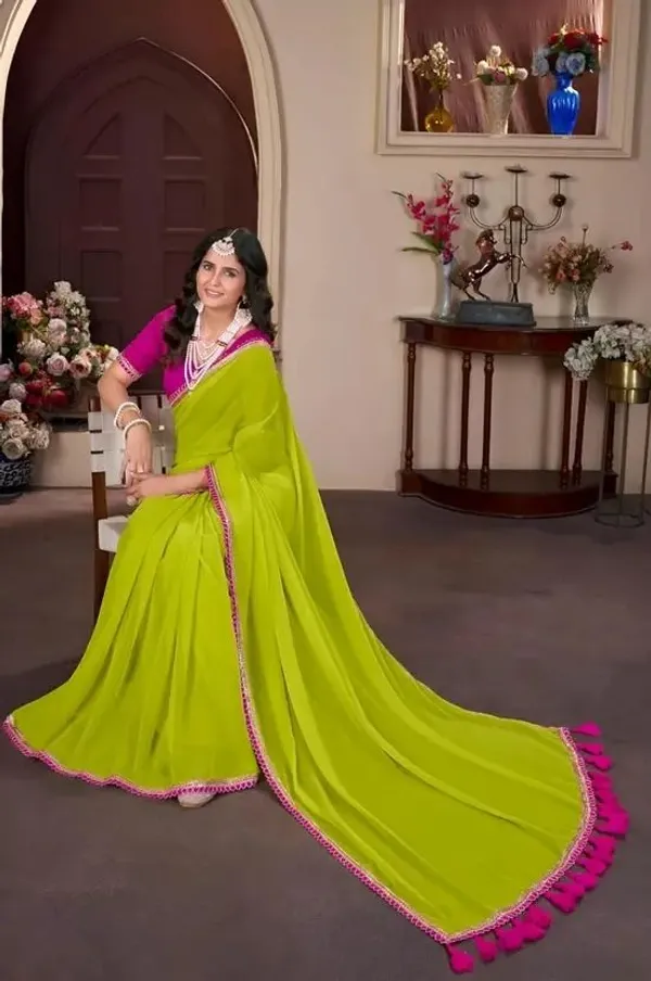 Green_Georgette_Solid/Plain_Daily_Wear_Saree_For_Women