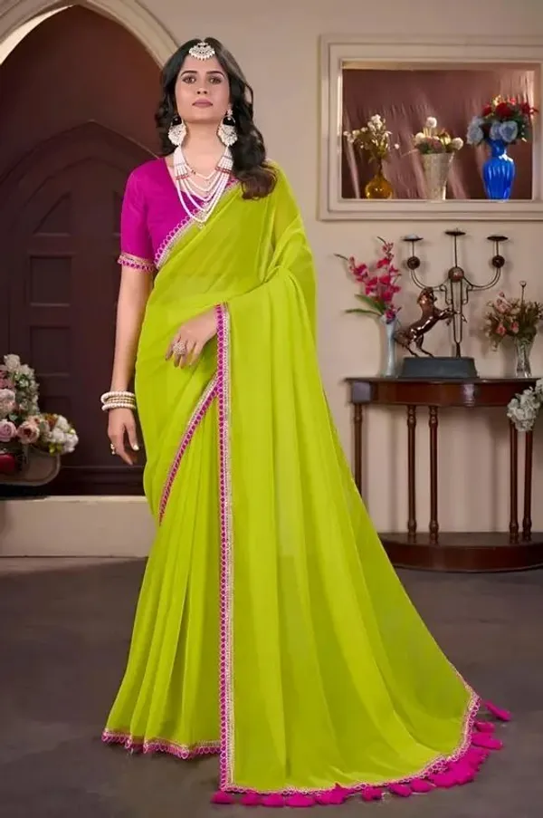 Green_Georgette_Solid/Plain_Daily_Wear_Saree_For_Women