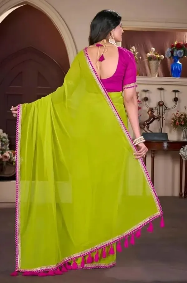 Green_Georgette_Solid/Plain_Daily_Wear_Saree_For_Women