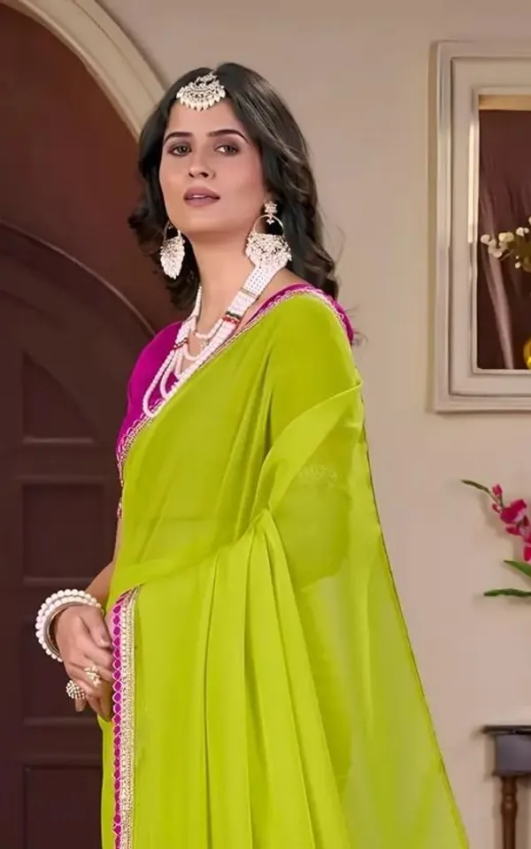 Green_Georgette_Solid/Plain_Daily_Wear_Saree_For_Women