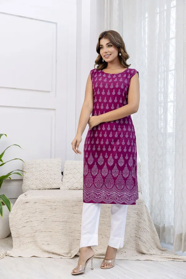 Purple_Satin_Printed_Sleeveless_Round_Neck_Kurta_For_Women
