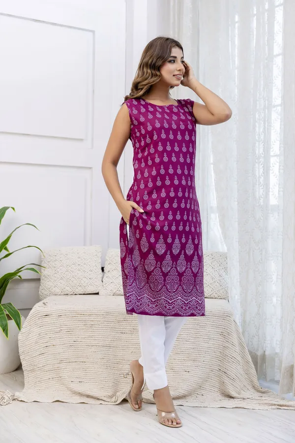 Purple_Satin_Printed_Sleeveless_Round_Neck_Kurta_For_Women