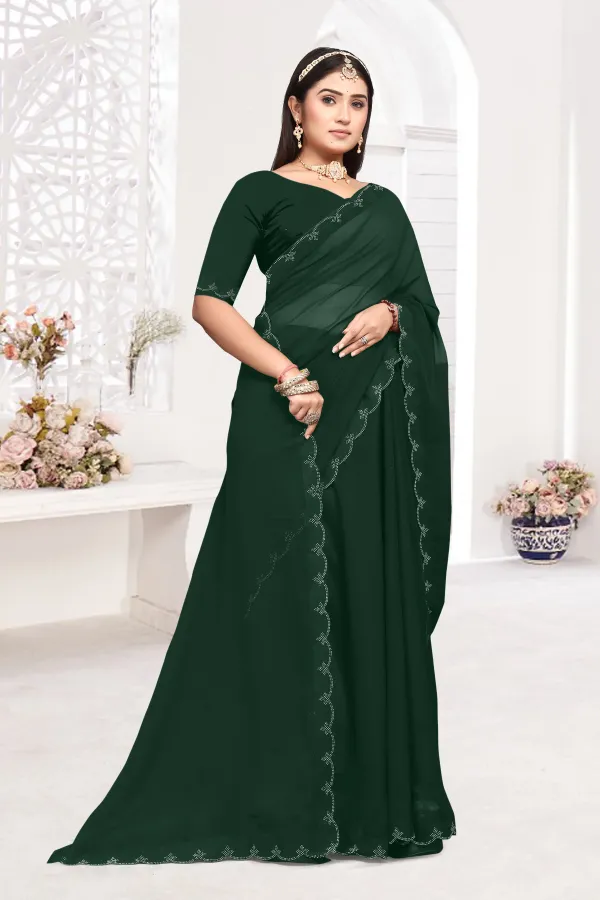 Dark_Green_Georgette_Embellished_Bollywood_Saree_For_Women