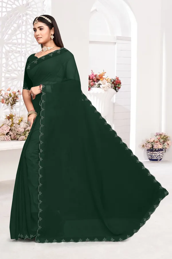 Dark_Green_Georgette_Embellished_Bollywood_Saree_For_Women