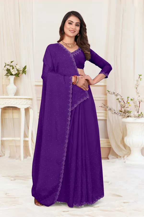 Dark_Blue_Chiffon_Solid/Plain_Daily_Wear_Saree_For_Women