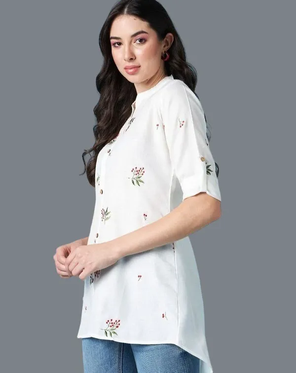 White_Cotton_Blend_Embroidered_Mandarin_Collar_Top_For_Women