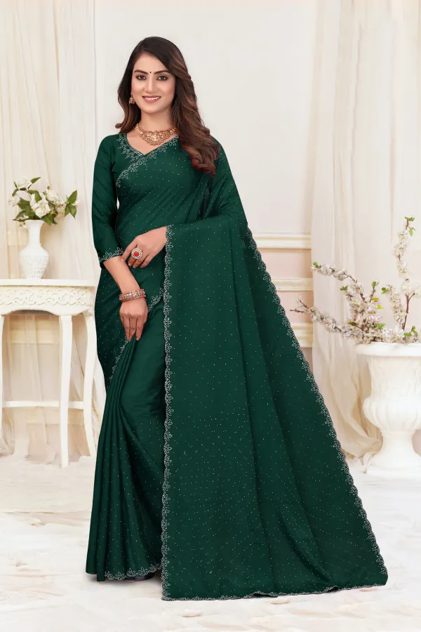 Dark_Green_Chiffon_Embellished_Daily_Wear_Saree_For_Women
