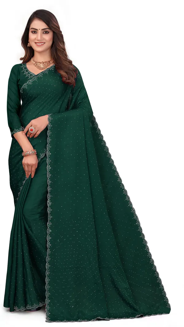 Dark_Green_Chiffon_Embellished_Daily_Wear_Saree_For_Women