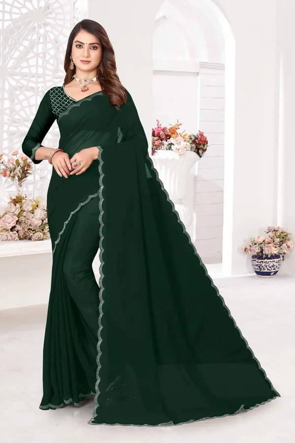 Dark_Green_Georgette_Embellished_Daily_Wear_Saree_For_Women